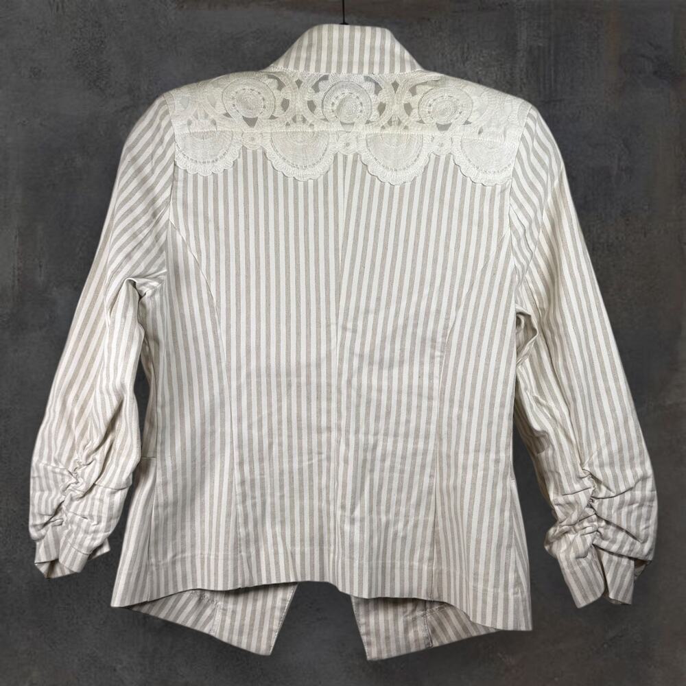 Roz & Ali Women's SZ S Striped Blazer w/ Lace Accents Cutesy Cottagecore - Picture 2 of 8